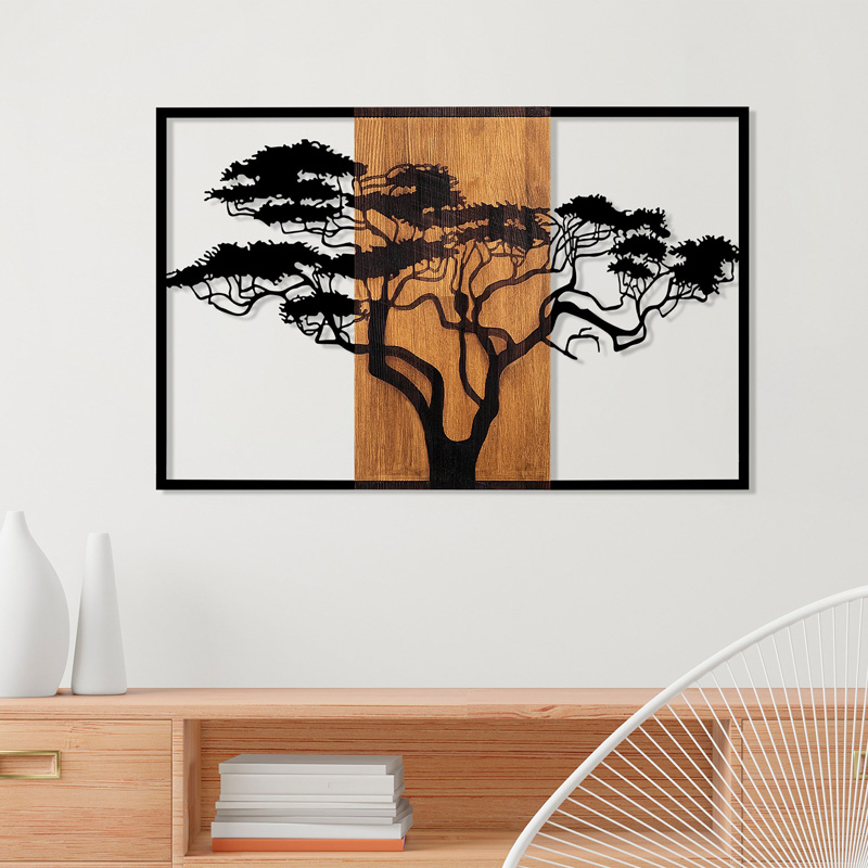 Dekor muri Merzo pakoworld dru pishe në ngjyrë natyrale dhe metal i zi 90x3x58cm