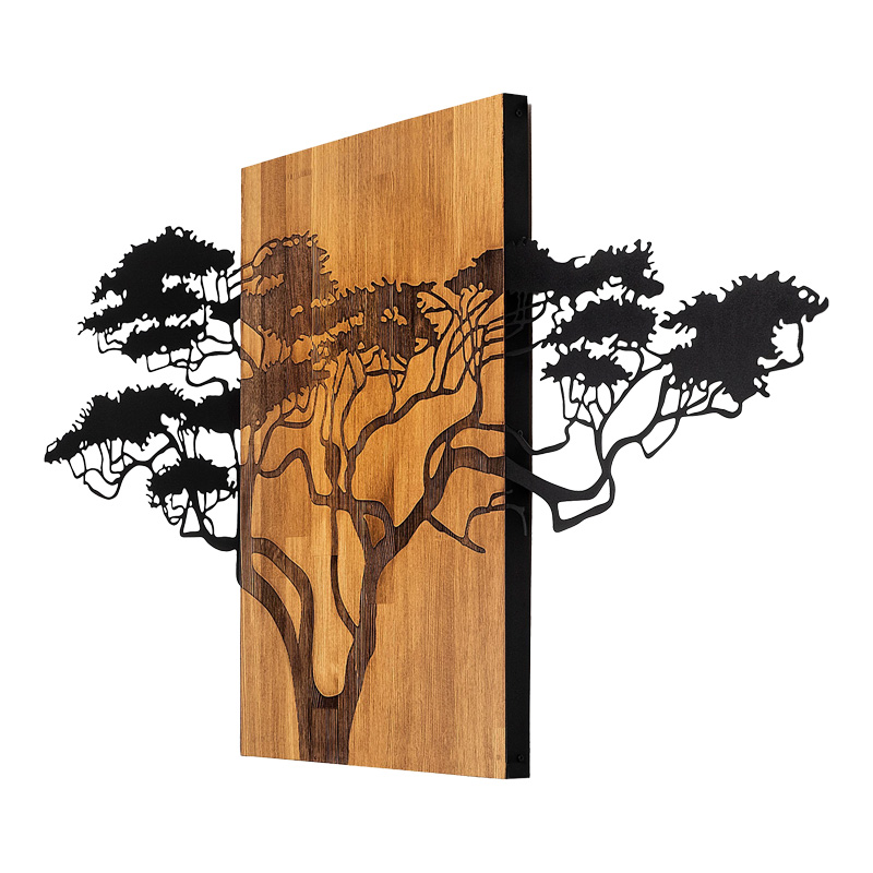 Dekor muri Efren pakoworld dru pishe në ngjyrë natyrale dhe metal i zi 144x3x70cm