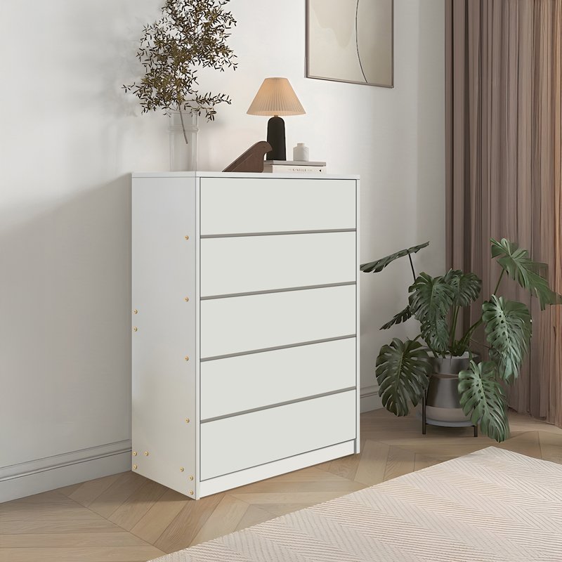 Komodinë me sirtarë Kuanger pakoworld mdf në nuancë të bardhë 80x40x109cm
