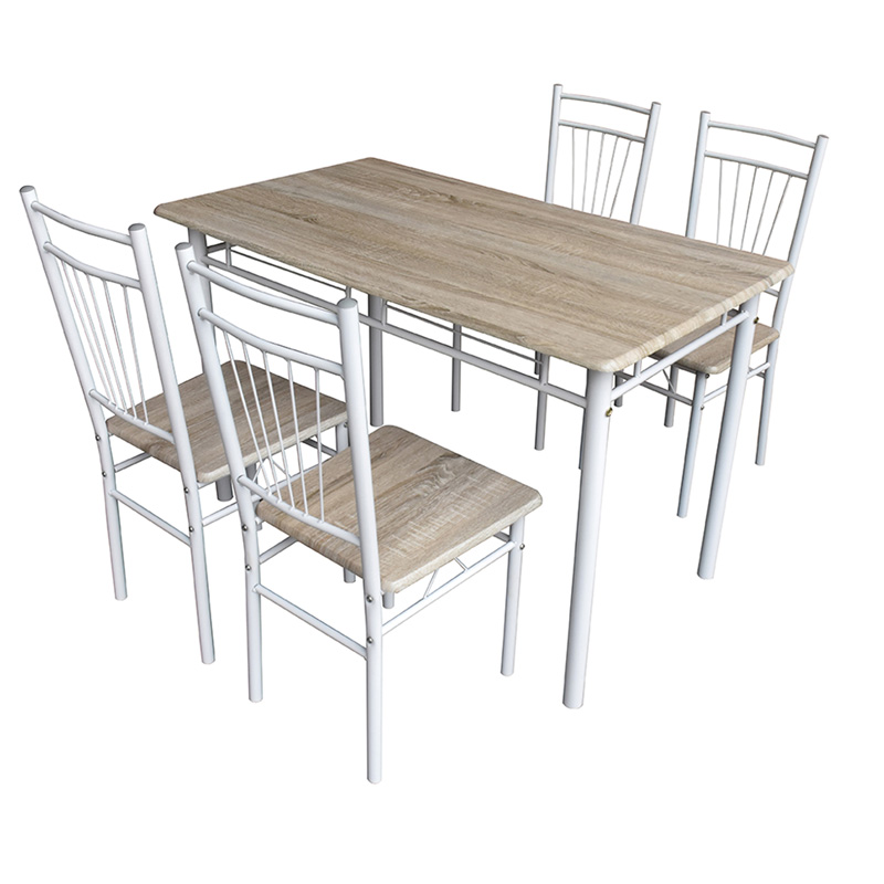 Set ngrënieje Roza I pakoworld 5 copë në ngjyrë natyrale me këmbë metalike të bardha 110x68x75cm