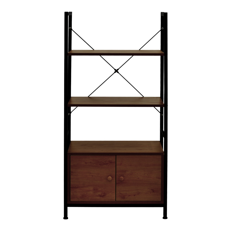 Raft në këmbë me dollap Kuili pakoworld metal i zi-mdf në nuancë arre 60x36x121cm