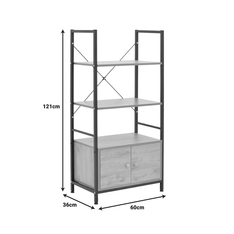 Raft në këmbë me dollap Kuili pakoworld metal i zi-mdf në nuancë arre 60x36x121cm