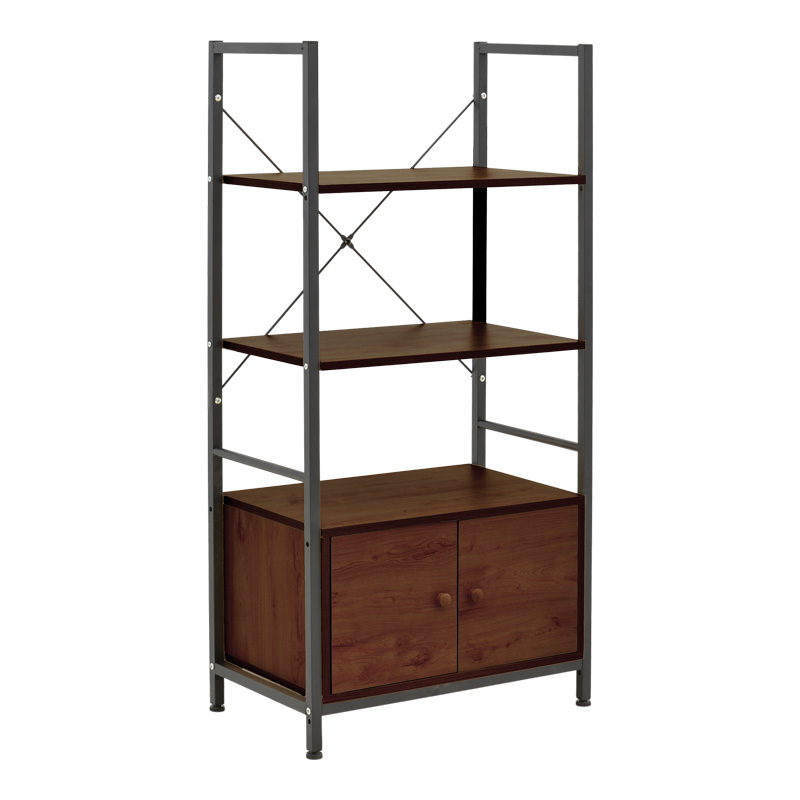 Raft në këmbë me dollap Kuili pakoworld metal i zi-mdf në nuancë arre 60x36x121cm