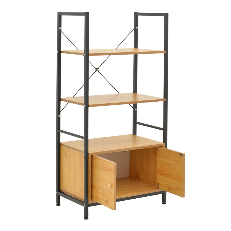 Raft në këmbë me dollap Kuili pakoworld metal i zi-mdf në nuancë lisi 60x36x121cm