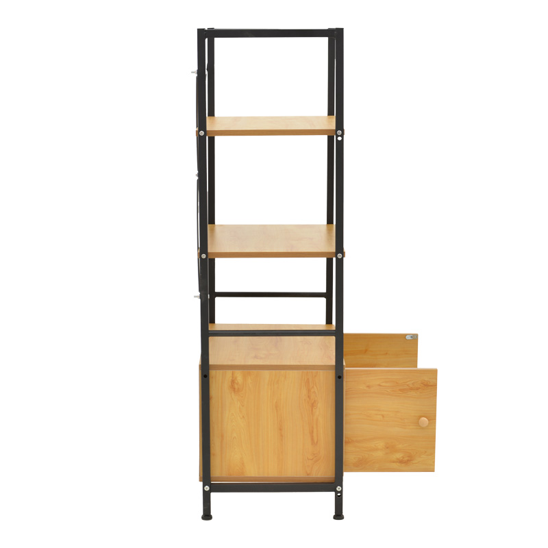 Raft në këmbë me dollap Kuili pakoworld metal i zi-mdf në nuancë lisi 60x36x121cm