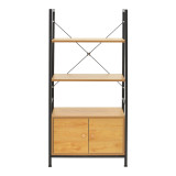 Raft në këmbë me dollap Kuili pakoworld metal i zi-mdf në nuancë lisi 60x36x121cm