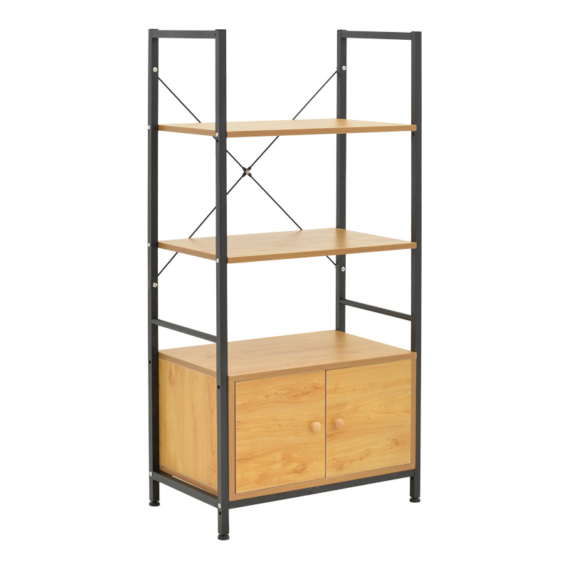 Raft në këmbë me dollap Kuili pakoworld metal i zi-mdf në nuancë lisi 60x36x121cm