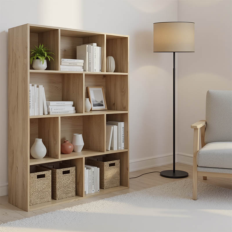 Bibliotekë Evergin pakoworld me sirtarë mdf në ngjyrë lisi 100x30x135cm