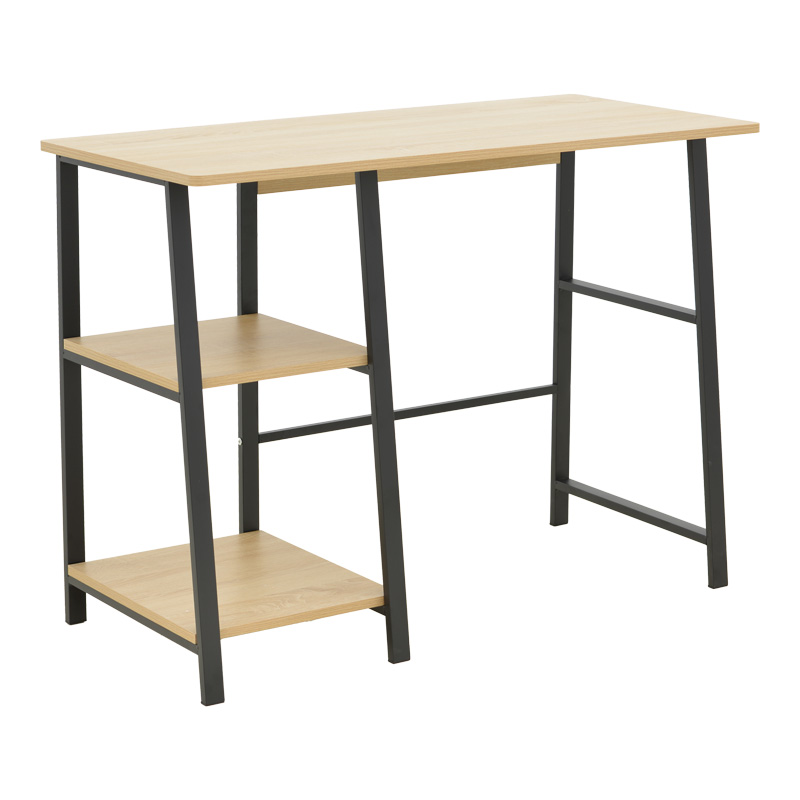 Tavolinë studimi Ferje pakoworld me rafte mdf në ngjyrë natyrale-të zezë 100x48x75cm