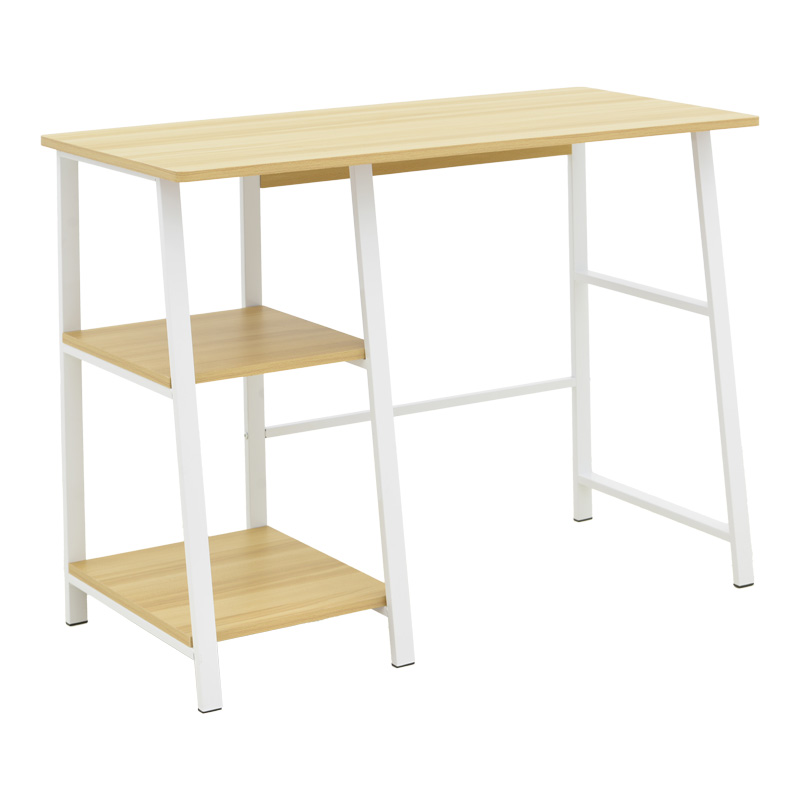 Tavolinë studimi Ferje pakoworld me rafte mdf në ngjyrë natyrale-të bardhë 100x48x75cm