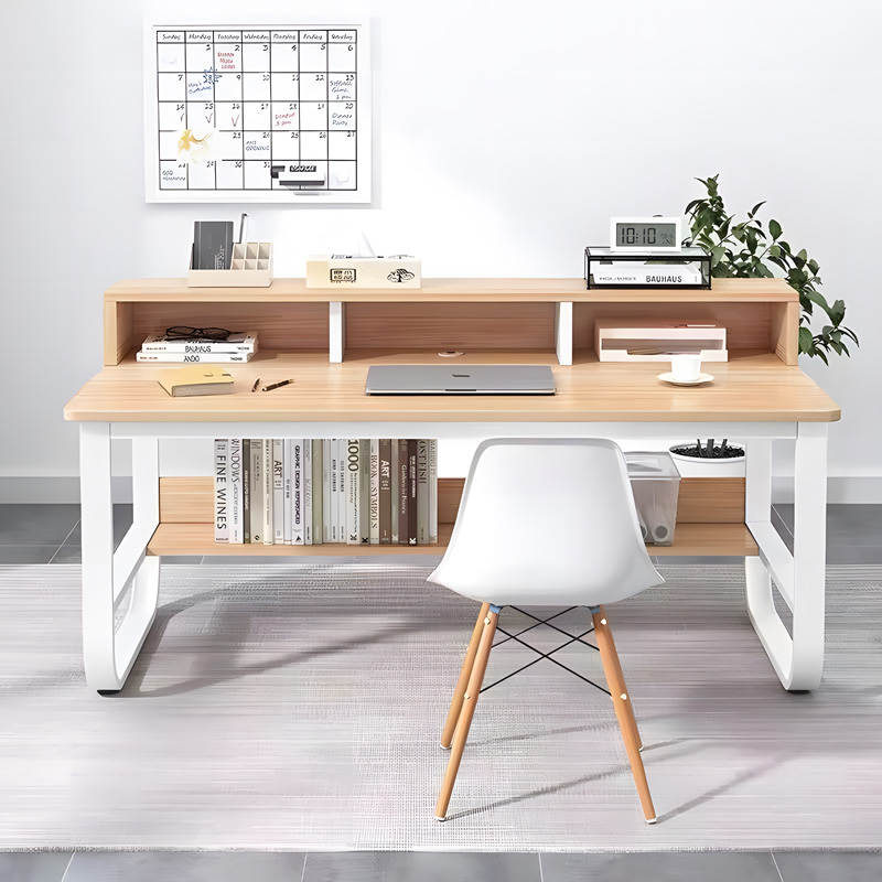 Tavolinë studimi Evrepy pakoworld mdf në ngjyrë lisi dhe këmbë metalike të bardha 100x60x83cm