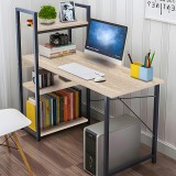 Tavolinë studimi Bencour pakoworld me raft librash mdf në ngjyrë natyrale me metal të zi 90x40x110cm