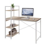 Tavolinë studimi Bencour pakoworld me raft librash MDF në ngjyrë lisi me metal të bardhë 90x40x110cm