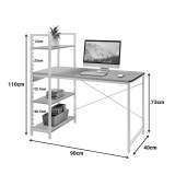Tavolinë studimi Bencour pakoworld me raft librash MDF në ngjyrë lisi me metal të bardhë 90x40x110cm