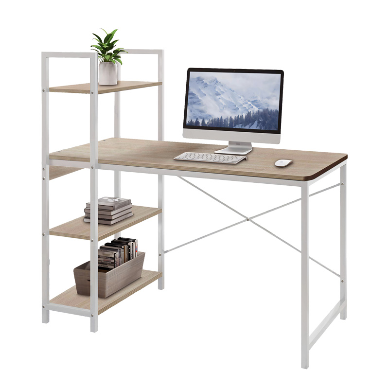 Tavolinë studimi Bencour pakoworld me raft librash MDF në ngjyrë lisi me metal të bardhë 90x40x110cm