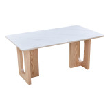 Tavolinë ngrënie Benqui pakoworld gur i sinterizuar-mdf në ngjyrë mermeri të bardhë - bazë me ngjyrë natyrale 160x90x75cm