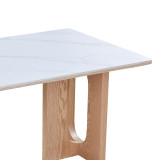 Tavolinë ngrënie Benqui pakoworld gur i sinterizuar-mdf në ngjyrë mermeri të bardhë - bazë me ngjyrë natyrale 160x90x75cm