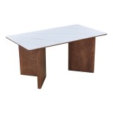 Tavolinë ngrënieje Versy pakoworld gur i sinteruar-mdf në ngjyrë mermeri të bardhë - bazë arre 160x90x75cm