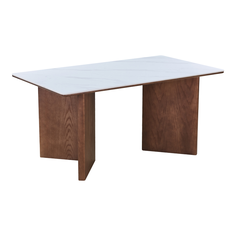 Tavolinë ngrënieje Versy pakoworld gur i sinteruar-mdf në ngjyrë mermeri të bardhë - bazë arre 160x90x75cm