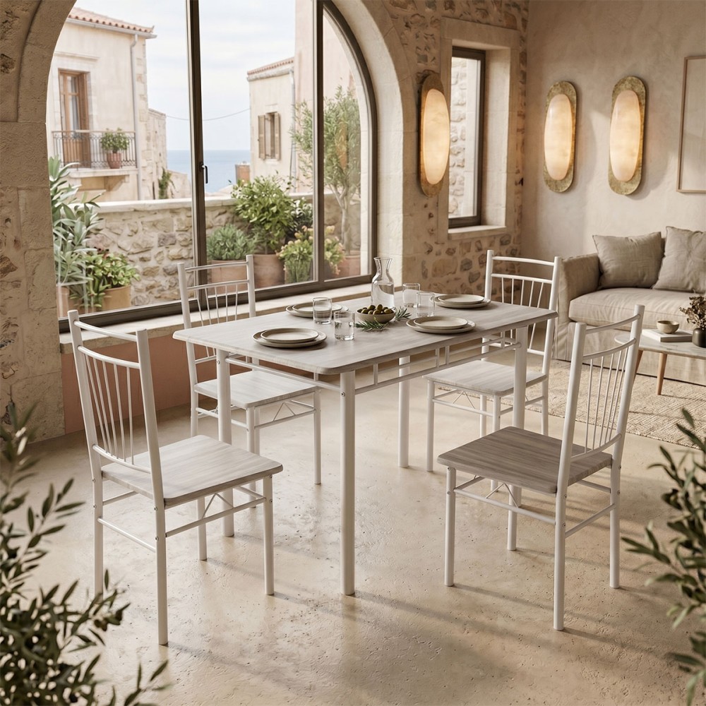 Set ngrënieje Roza pakoworld 5 copë MDF SONOMA dhe këmbë metalike të bardha 120x65x75cm