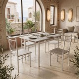 Set ngrënieje Roza pakoworld 5 copë MDF SONOMA dhe këmbë metalike të bardha 120x65x75cm