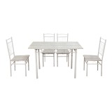 Set ngrënieje Roza pakoworld 5 copë MDF SONOMA dhe këmbë metalike të bardha 120x65x75cm