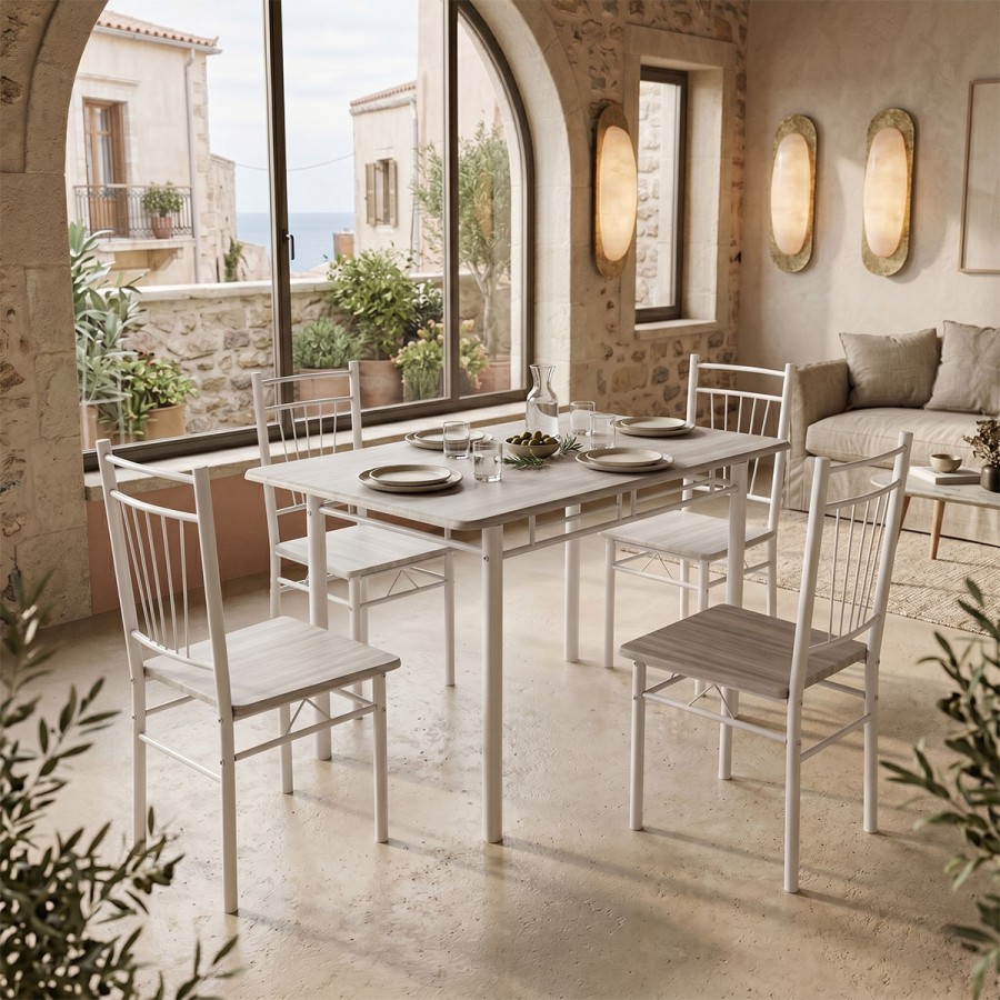 Set ngrënieje Roza pakoworld 5 copë MDF SONOMA dhe këmbë metalike të bardha 120x65x75cm