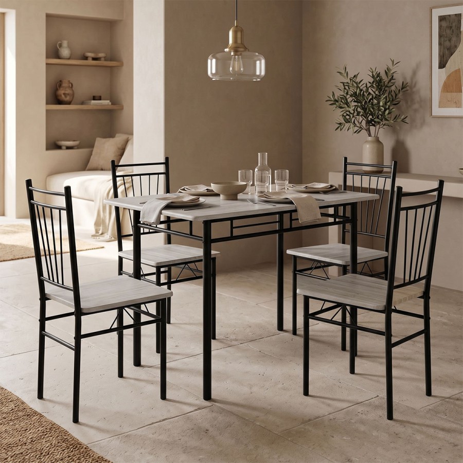 Set ngrënieje Roza pakoworld 5 copë MDF SONOMA dhe këmbë metalike të zeza 120x65x75cm