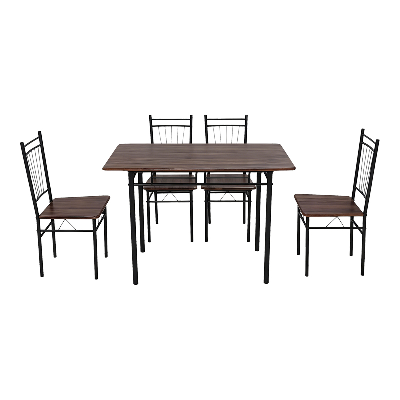 Set ngrënieje Roza pakoworld 5 copë MDF arre dhe këmbë metalike të zeza 110x60x75cm