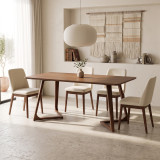 Tavolinë ngrënieje Pendra pakoworld mdf arrë me këmbë druri masiv 150x80x75cm