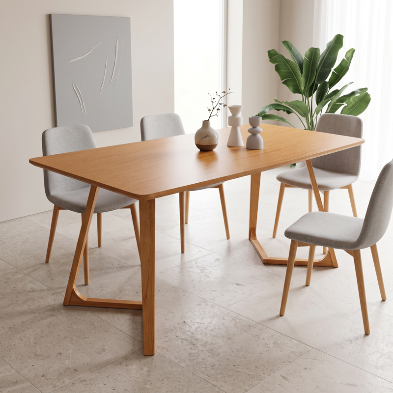 Tavolinë ngrënieje Pendra pakoworld mdf me këmbë druri masiv me finiturë sonoma 150x80x75cm
