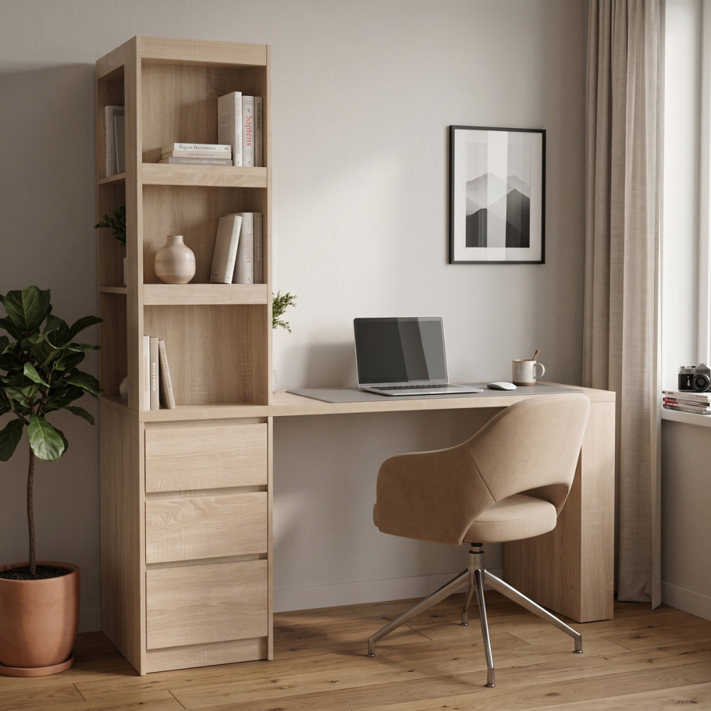 Tavolinë me raft librash Cliner pakoworld SONOMA 140x50x180cm
