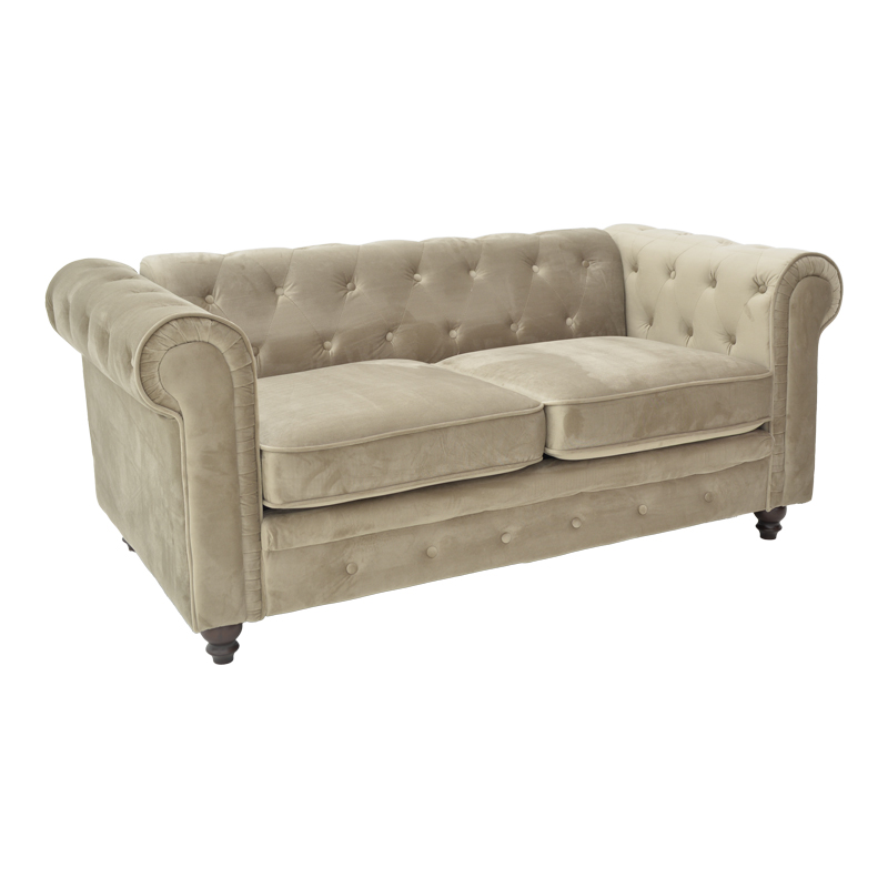 Divan dysh Chesterfield tip pakoworld prej kadifeje në nuancë bezhë 160x84x67cm