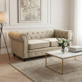 Divan dysh Chesterfield tip pakoworld prej kadifeje në nuancë bezhë 160x84x67cm