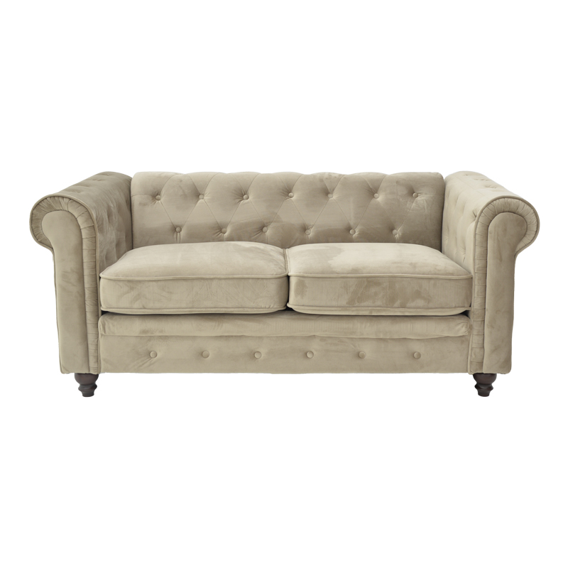 Divan dysh Chesterfield tip pakoworld prej kadifeje në nuancë bezhë 160x84x67cm