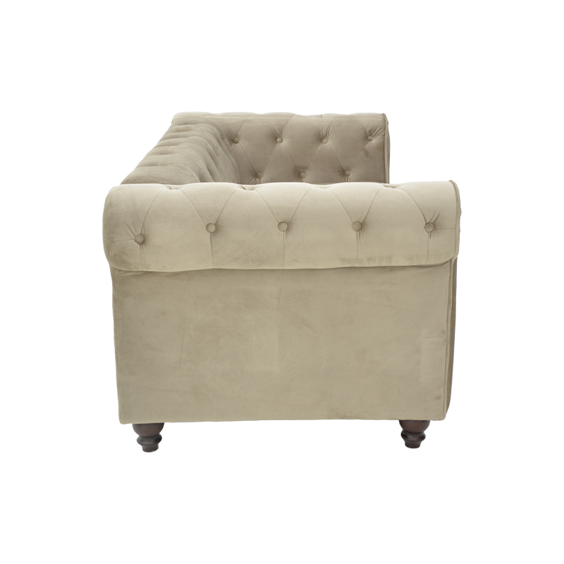Divan dysh Chesterfield tip pakoworld prej kadifeje në nuancë bezhë 160x84x67cm