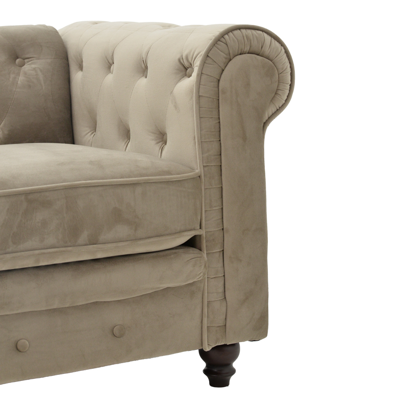 Divan dysh Chesterfield tip pakoworld prej kadifeje në nuancë bezhë 160x84x67cm