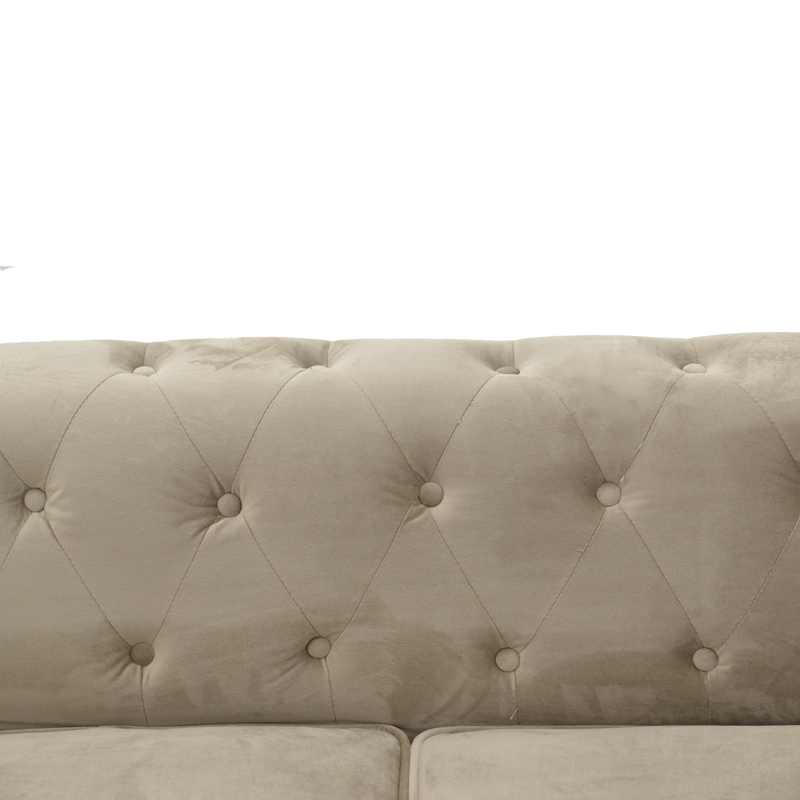 Divan dysh Chesterfield tip pakoworld prej kadifeje në nuancë bezhë 160x84x67cm