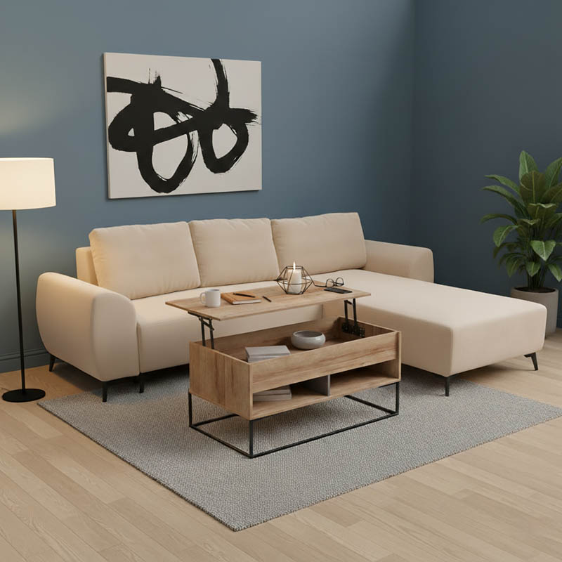 Divan krevat 3-vendësh me hapësirë ruajtjeje Settee Pakoworld pëlhurë në ngjyrë bezhë 286x204x93cm