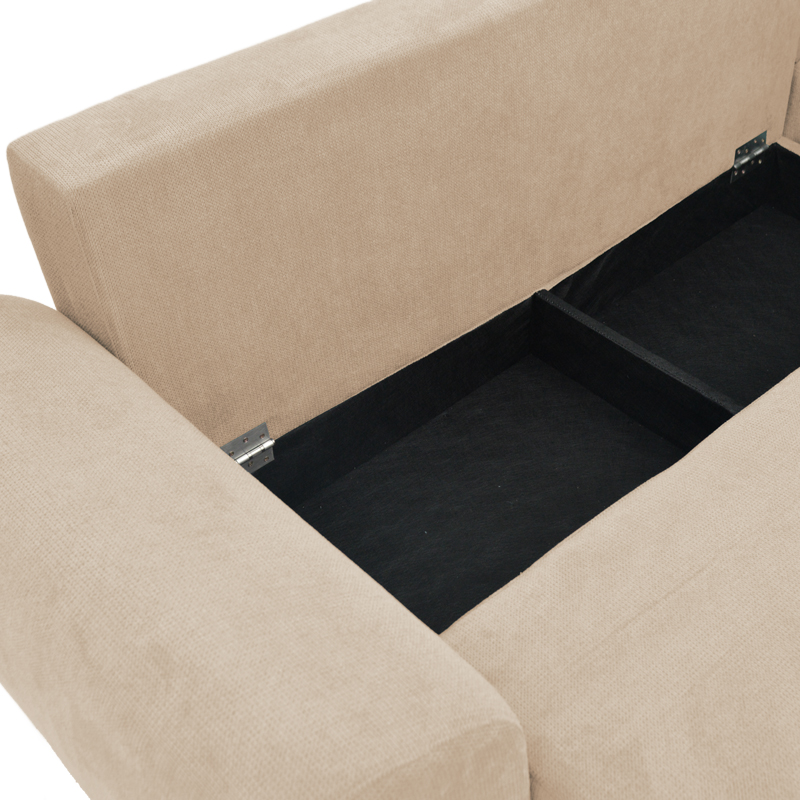 Divan krevat 3-vendësh me hapësirë ruajtjeje Settee Pakoworld pëlhurë në ngjyrë bezhë 286x204x93cm