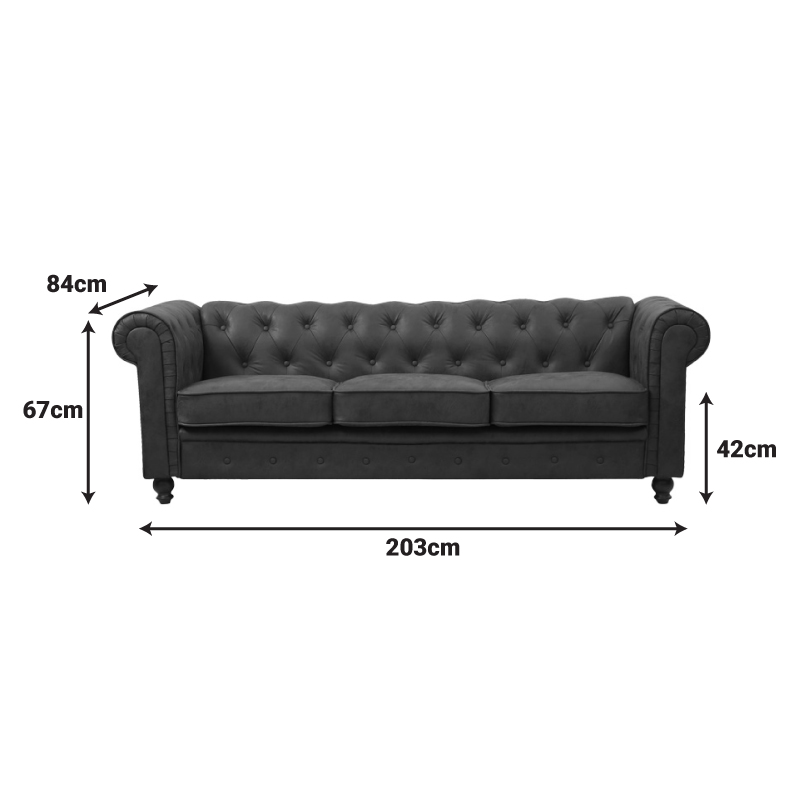 Divan 3-vendësh tip Chesterfield pakoworld PU kafe antike 203x84x67cm