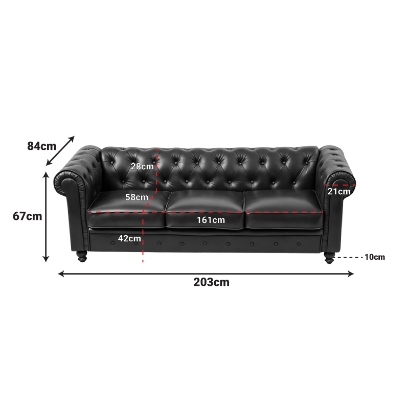 Divan trevendësh Chesterfield pakoworld pu cypress 203x84x67cm