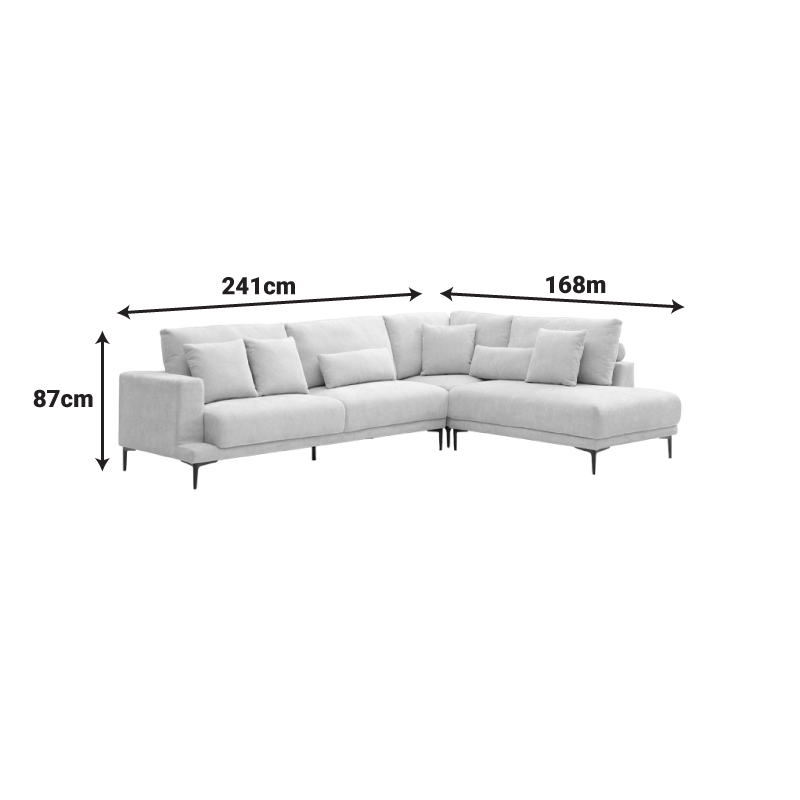 Divan këndi i majtë Maliva pakoworld pëlhurë gri 277x206x85cm