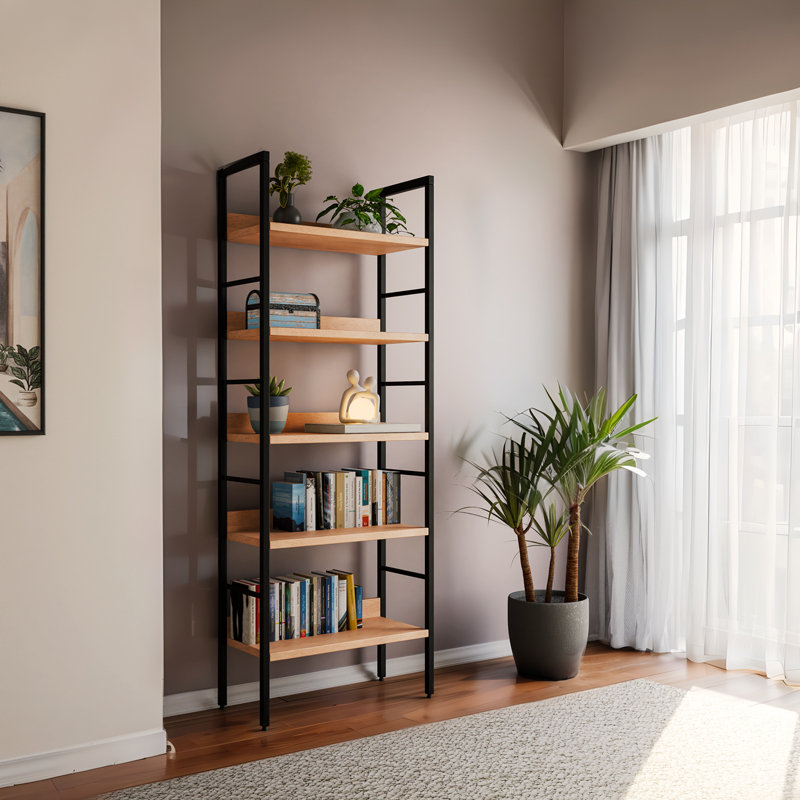 Bibliotekë Ramon pakoworld çelik natyral-i zi 60x28x160cm