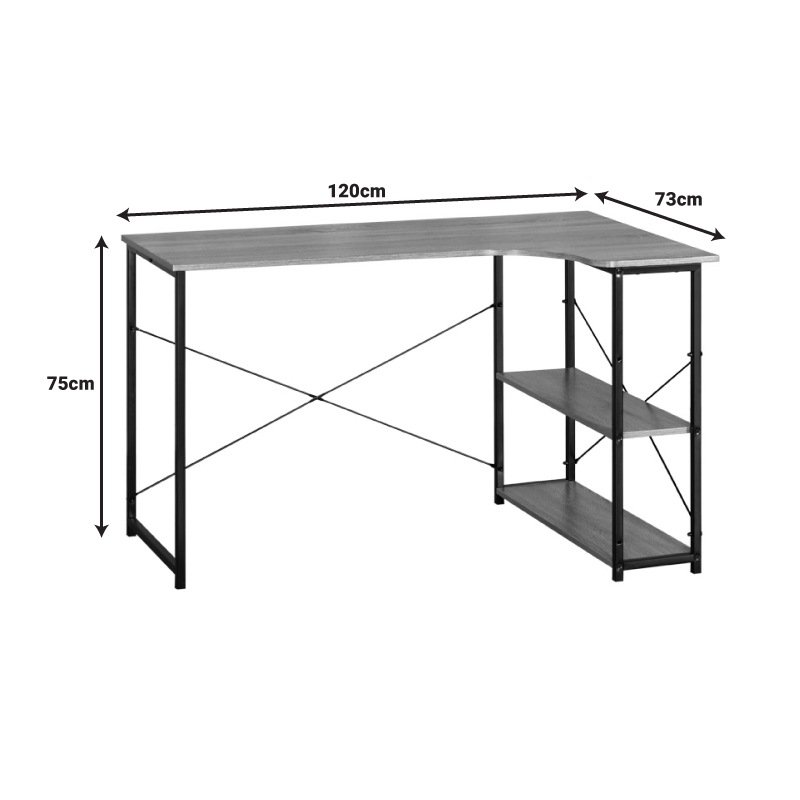 Tavolinë këndi Merlin pakoworld kënd i djathtë në nuancë lisi me metal të zi 120x73x75cm