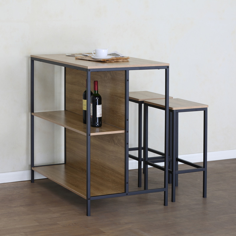 Set tavoline bari Bailon pakoworld në nuancë lisi me metal të zi 100x60x95cm