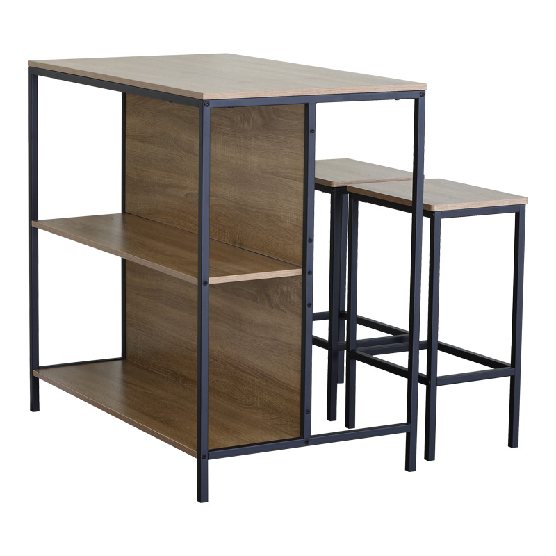 Set tavoline bari Bailon pakoworld në nuancë lisi me metal të zi 100x60x95cm
