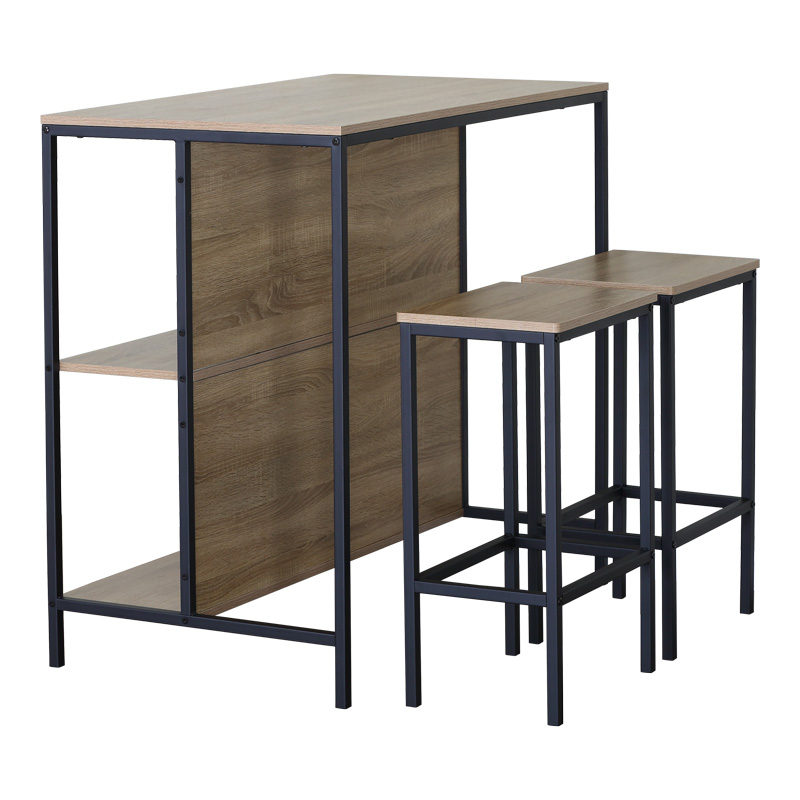 Set tavoline bari Bailon pakoworld në nuancë lisi me metal të zi 100x60x95cm