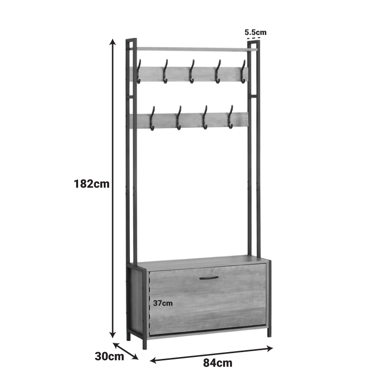 Njësi hyrjeje Ventoria pakoworld në ngjyrë lisi me metal të zi 84x30x182cm