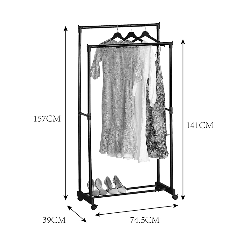Varëse rrobash dyshemeje Ganco pakoworld metal i zi 74.5x39x157cm
